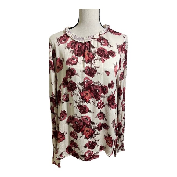 Rachel Parcell womens silk floral blouse hi neck ruffle long sleeve size large - Picture 2 of 9